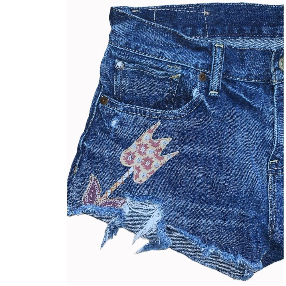 RALPH LAUREN Distressed Floral Patchwork Jean Shorts Denim Supply Boyfriend 27w - Picture 5 of 14